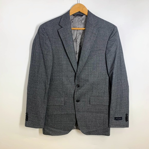 Ted Baker London Mens Jay Wool Grey Houndstooth Wool Blend Blazer Jacket SZ 38R